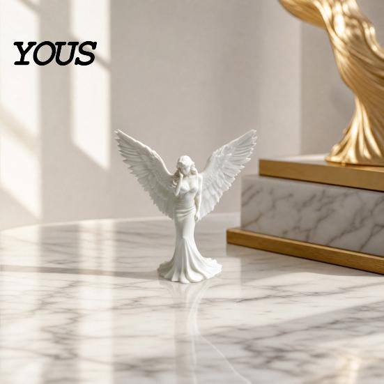 Elegant Angel Home Accent 3D Printed Figurine with Large Wings, Decorative Statue, Smooth Edge Sculpture Art Crafts Decoration for Shelf