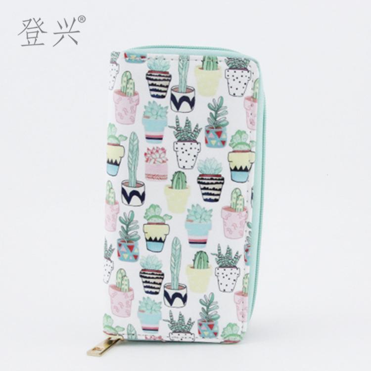 New cactus bonsai cactus thorn women's long PU wallet, clutch bag