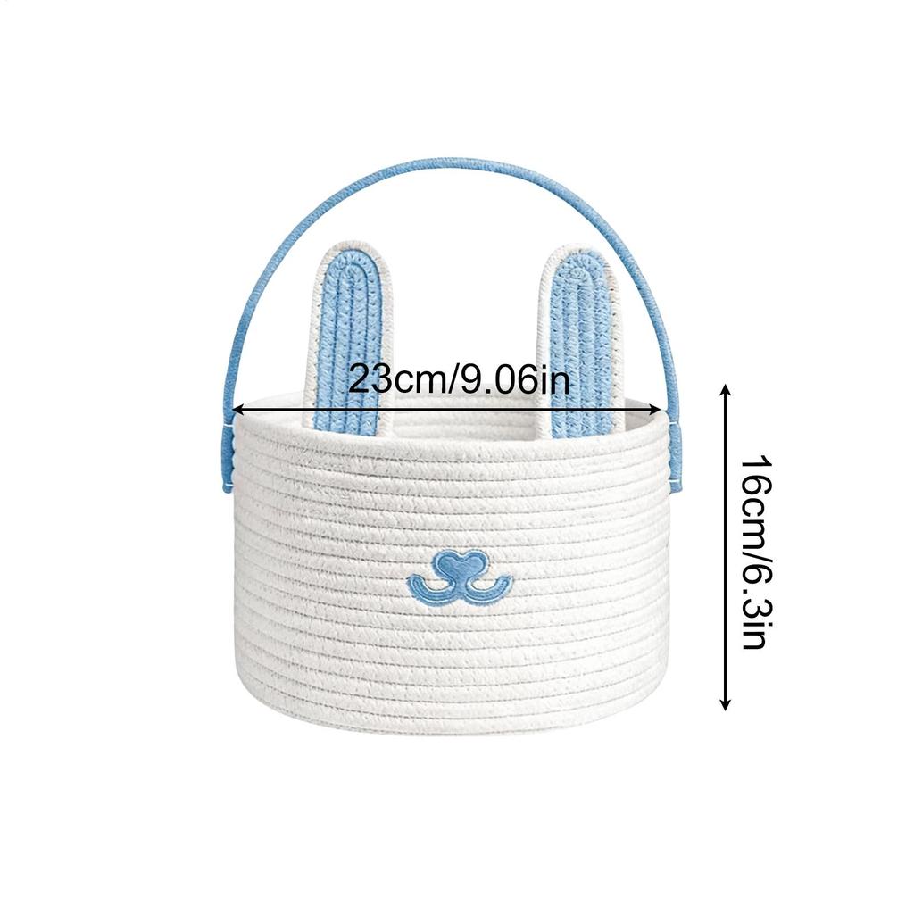 Easter Bunny Storage Basket Woven Cotton Rope Container Handled Bin For Egg Hunt For Boys Girls Candy Toys Snacks Party