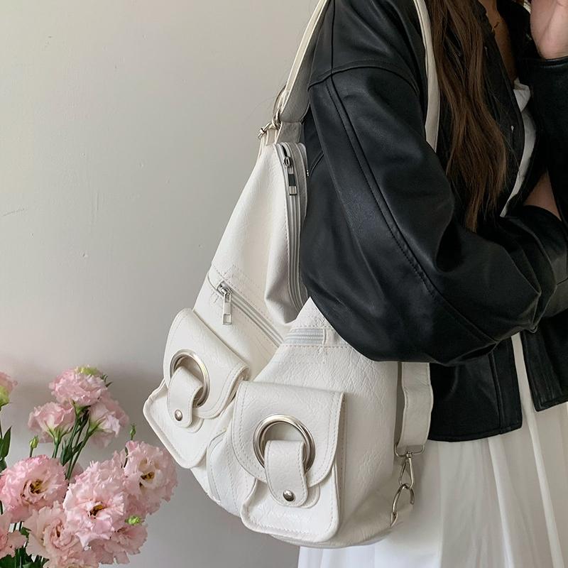 Einfarbig Weiche Leder Frau Schulter Tasche Damen Koreanischen Stil Einfache Persönlichkeit Tote Tasche 2024 Witer Große Kapazität Multifunktionale Frauen Handtasche