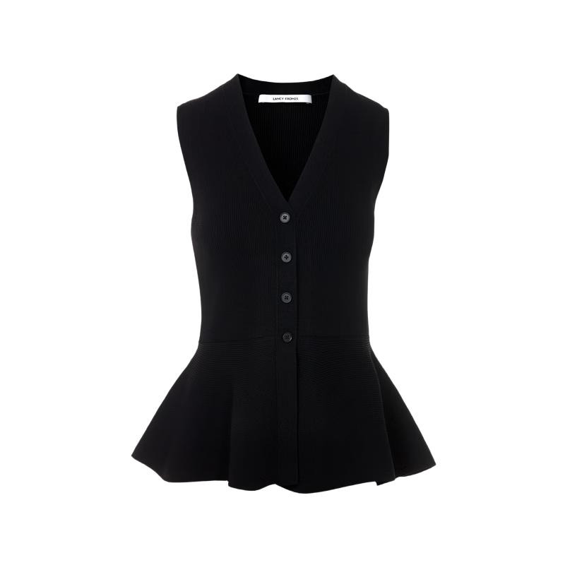 Lancy V-Neck Sleeveless Ruffle Knit Top L