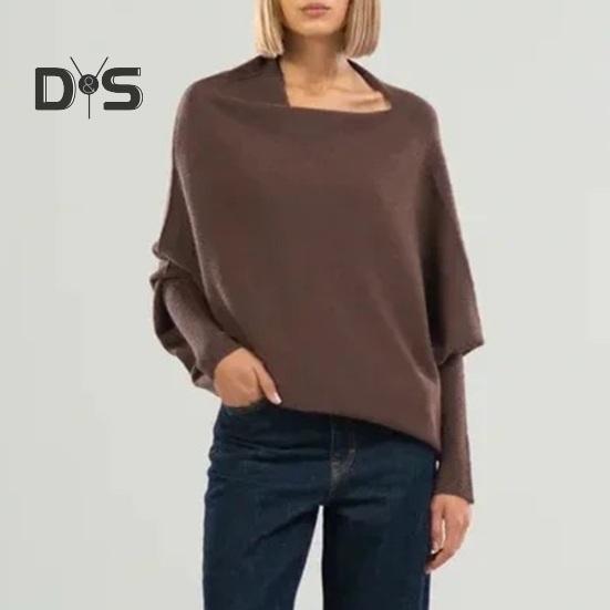 Women Pullover Tops Round Neck Long Sleeve Casual Loose Fit Tops Solid Color Stretchy Casual T-shirt