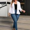 Plus Size Women Suit Coat Lapel Long Sleeve Ruffle Hem Open Front Suit Jacket Solid Color Versatile Business Outerwear