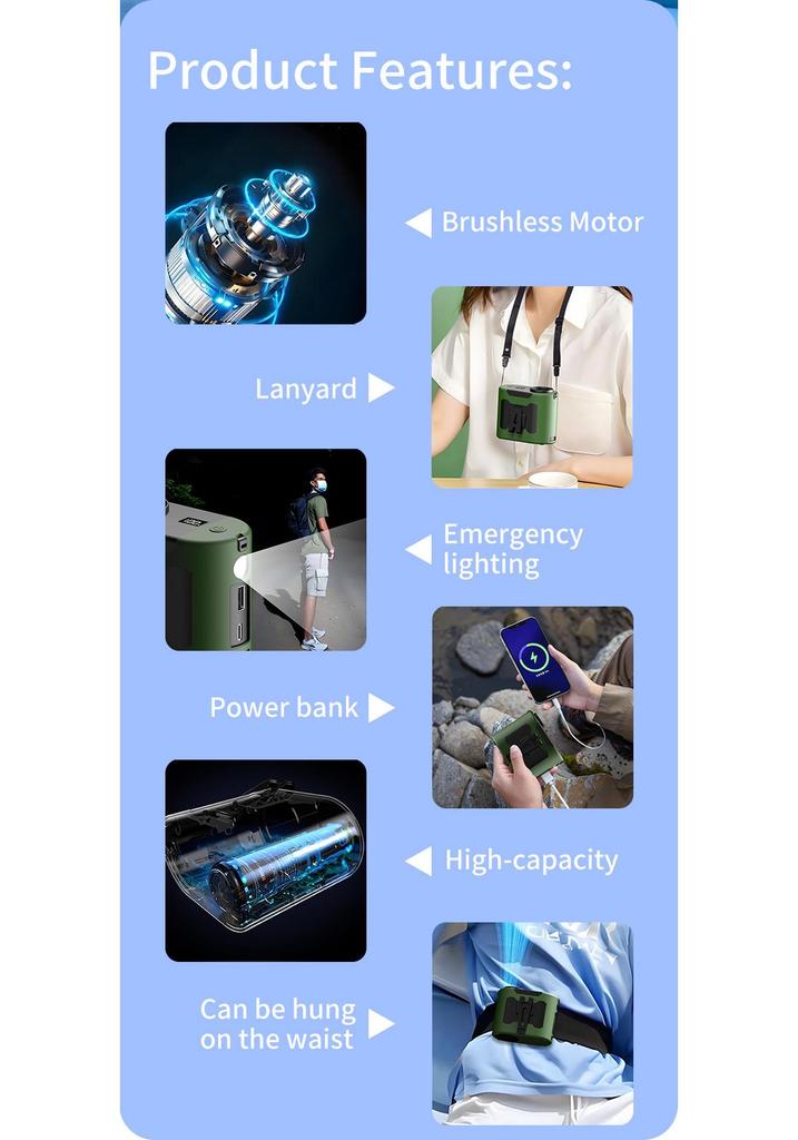 Customizable 10,000mAh Waist-Mounted Fan