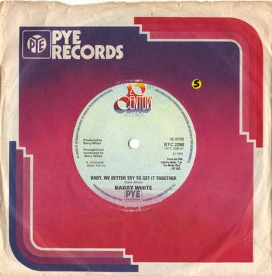Płyta 7-calowa BARRY WHITE - Baby, We Better Try To Get It Toget BTC2298 20th Century Re 1976 UK Soul/Funk Używana