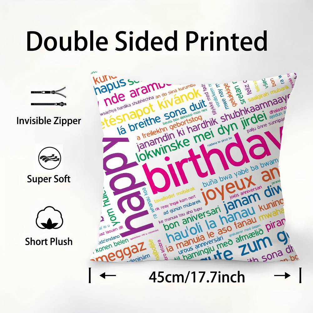 classic Happy birthday Pillow Case Sofa Decorative Home Double-sided Printing Short Plush Cushion Pillow Cover Holiday Gift
