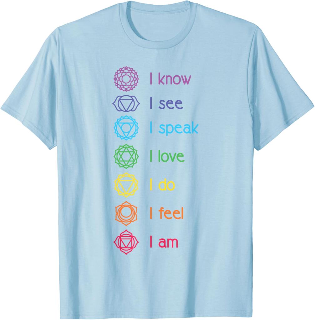 Chakra Affirmationen Ich Weiß Ich Sehe Ich Spreche Yoga Meditation Grafik T-Shirt Weiche Baumwolle Lässiges Oberteil