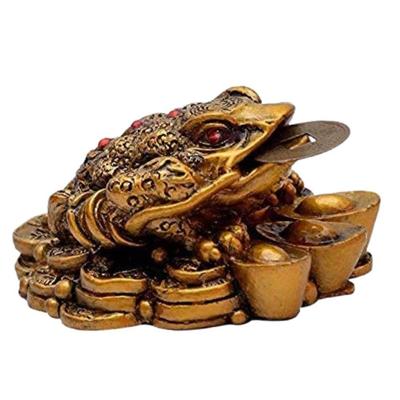 Money Frog with Coin Showpiece Polyresin Brass Color