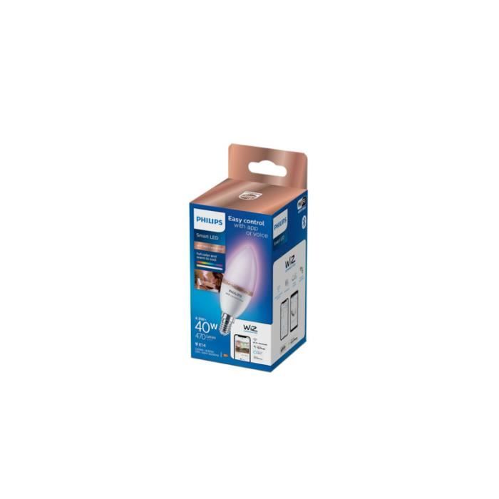 Ampoule LED bougie connectée PHILIPS - WIZ - EyeComfort - multicolore - 4,9W - 470 lumens - E14 - 93208