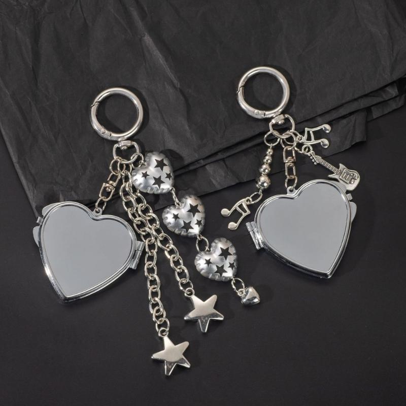 Trendy Folding Mirror Key Holder Bag Charm Keychain Fashion Bag Accessory Travel Key Holder For Women Girls