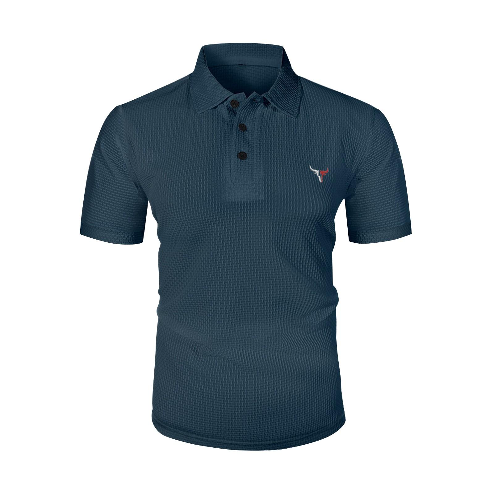 

Чоловічі літні однотонні топи з коміром на ґудзиках та коротким рукавом, чоловічі вільні спортивні повсякденні топи L синій