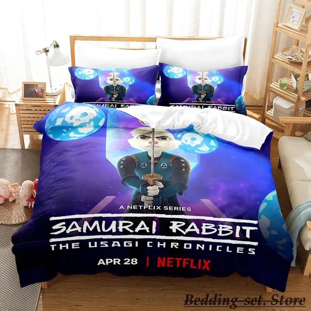 Samurai Kanin Sängklädesset Enkelt Twin Full Queen King Size Sängset Vuxen Barn Sovrum Påslakanset Anime sängkläder Säng