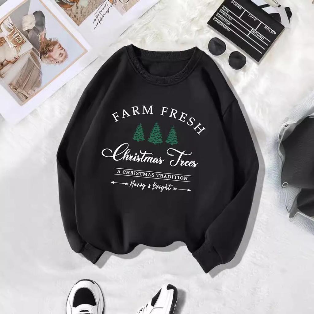 Women's Velvet Sweatshirt with Christmas Tree Print – Autumn/Winter Collection