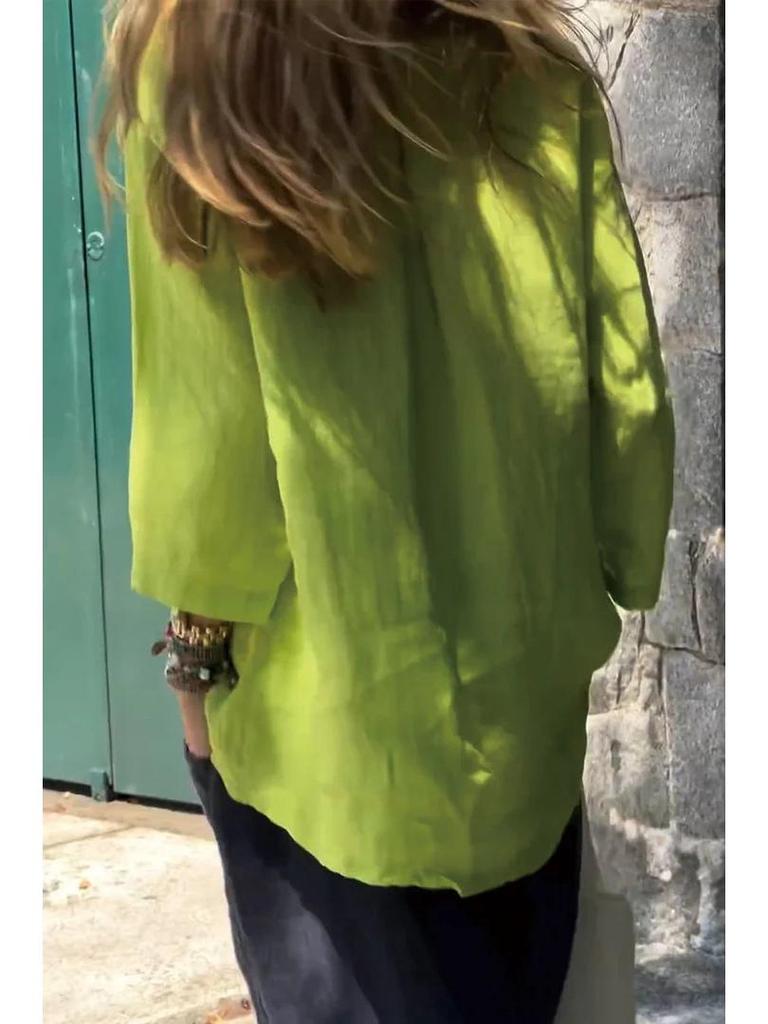 Women's 2025 Nine-Sleeve Cotton Linen Loose Top