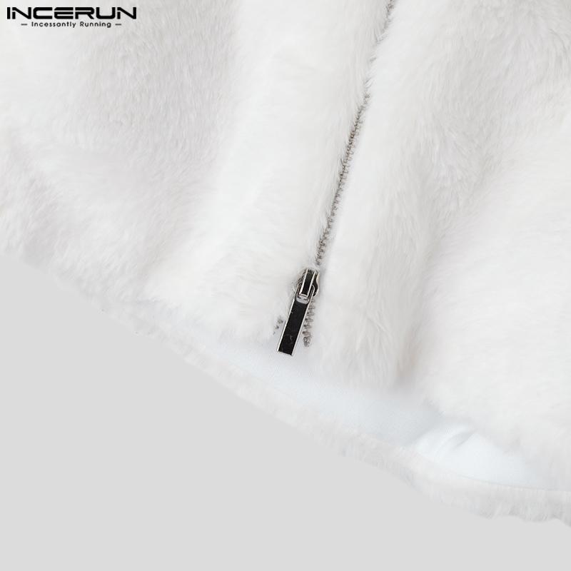 INCERUN Men Drawstring Elastic Waist Zip-up Hem Furry Mini Shorts Pants