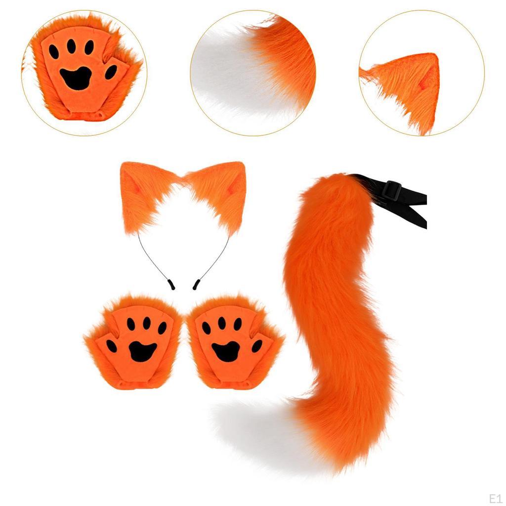 Animal Ears and Tail Set Cosplay Props Paw Gloves for Festival Stage Performance
