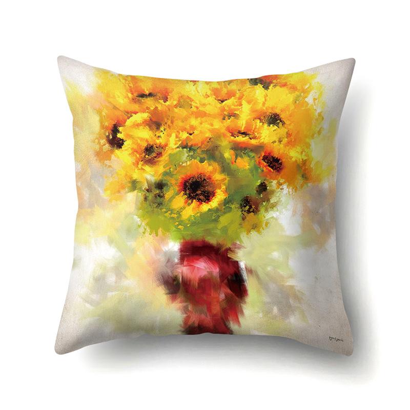 Polyester Kissenbezug Bedruckte Dekoration Sonnenblume Frühling und Herbst Heim Kissenbezug Auto Kissenbezug Nachttisch Kissenbezug