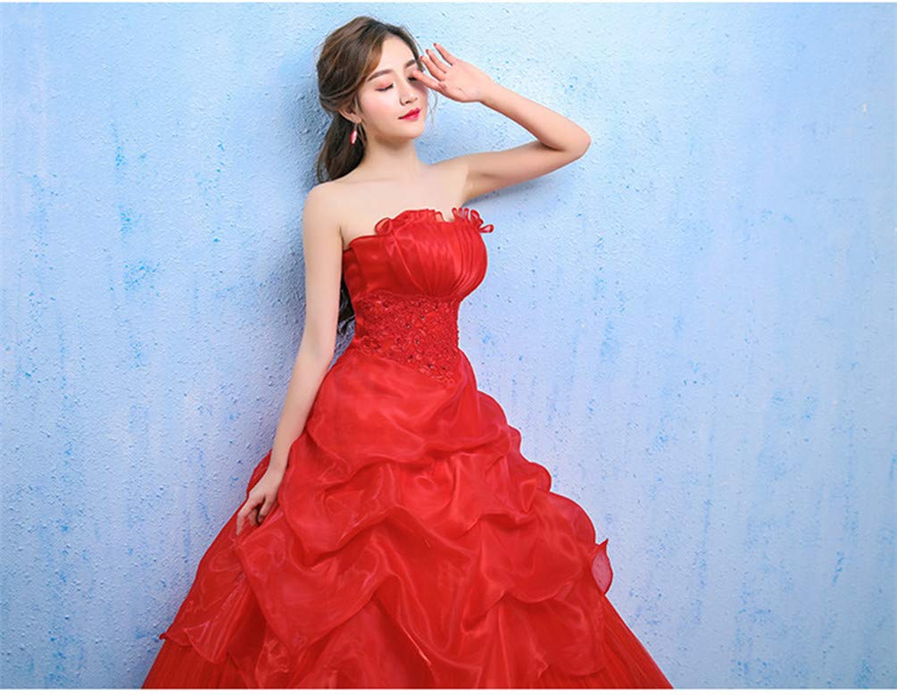 ZUOMA Long Concert Stage Fluffy Maternity Wedding Bridal Wedding Formal Gorgeous Evening Dress with Bustier Women's Lace-Up Dress, Dress, Tulle,