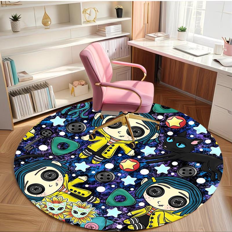 Coraline Print Round Rug, Washable Floor Carpet, For Entryway Dorm Laundry Room Office Study, Home Decor Birthday Christmas Gift