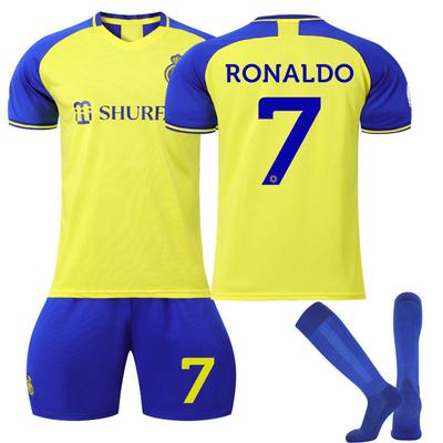 Mens Kids Yellow Soccer Ronaldo Jerseys Sports Suit Football Player Uniform