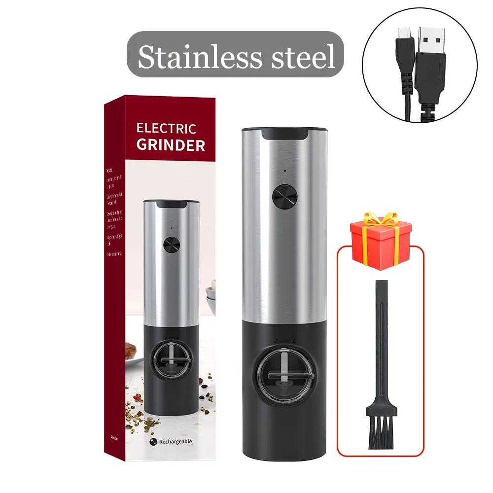 USB Rechargeable Salt Pepper Grinder With Adjustable Electric Pepper Powder Grinder Roughness Freshly Ground Pepper kitchen Tool