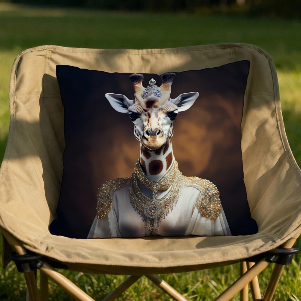 Retro Dressed Up Giraffe Cushion Cover Soft Reversible  Durable Pillow Cover  MultiScene Use for Home  Car Daily Comfort