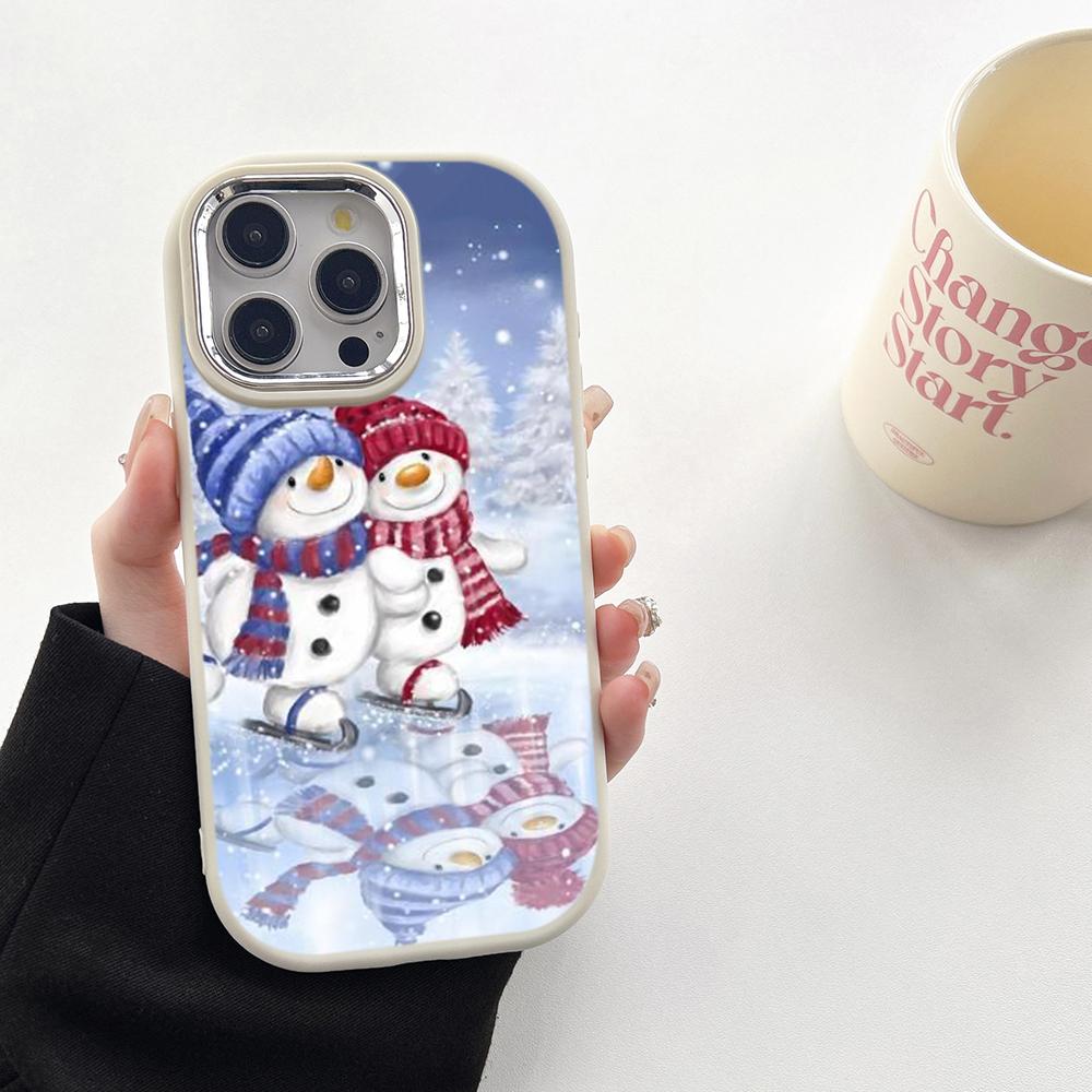 N104 Christmas Happy New Year Soft Phone Cases for Samsung S24 S23 Plus A15 A12 A35 A54 Infinix Hot40i Tecno Plating Frame Camera Protector Back Cover