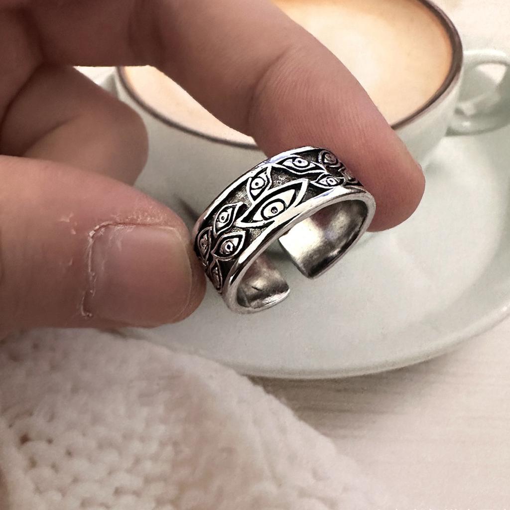 Retro Teufelsaugen Ring für Männer Silberfarbe Punk Gothic Verstellbarer Manschettenring Rock HipHop Handgefertigter Schmuck Zubehör Männergeschenk