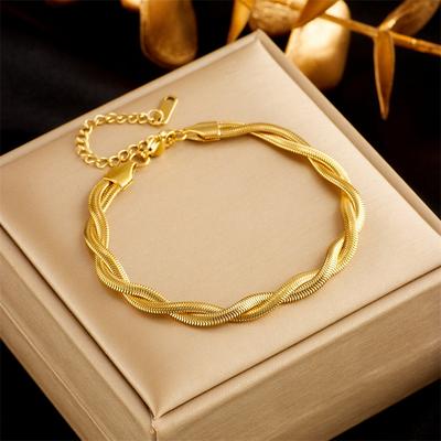 Gold Plated Twisted Herringbone Chain Bracelet Adjustable Fashion Jewelry for Women