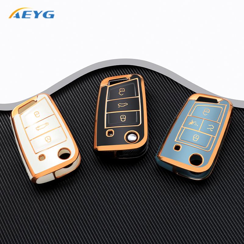 For Vw Volkswagen Golf 7 Mk7 Tiguan Mk2 Seat Ateca Leon Fr 2 Ibiza For Skoda Tpu Car Key Cover Case Protection Shell Keychain