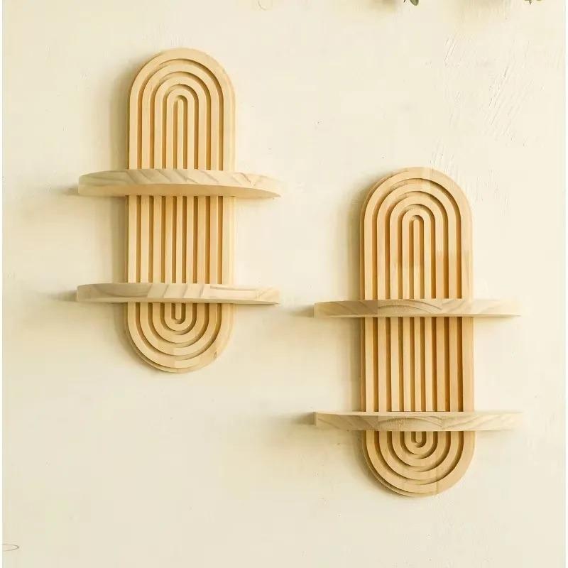 Wooden Wall-Mounted Storage Rack, Bohemian Style Display Rack, Modern Home Decoration, Living Room And Bathroom Decoration