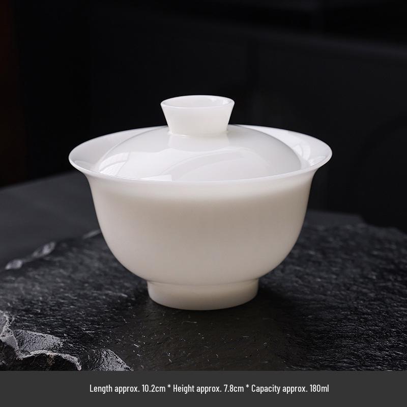 Ice Jade Gaiwan: Large Luxury White Porcelain Tea Bowl & Cup