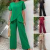 Dames 2-delige Sets Ronde Hals Korte Mouwen Onregelmatige Zoom Top En Wijde Pijpen Broek Sets Zomer Casual Loungewear Outfits
