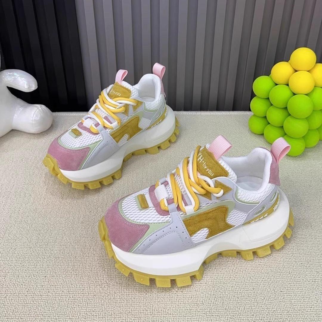 

Thick-soled women s new summer fried street versatile breathable mesh heightening sports little white shoes 40 жовтий