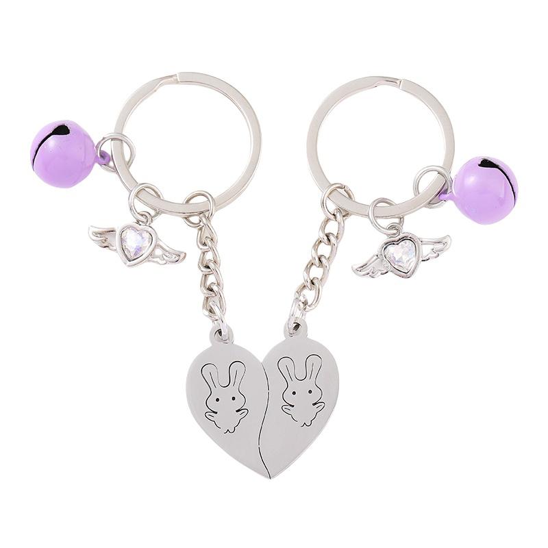 2Pcs/Set Couple Keychain Cute Love Heart Stitching Pendant Friendship Keychain Car Key Bag Jewelry Accessorie