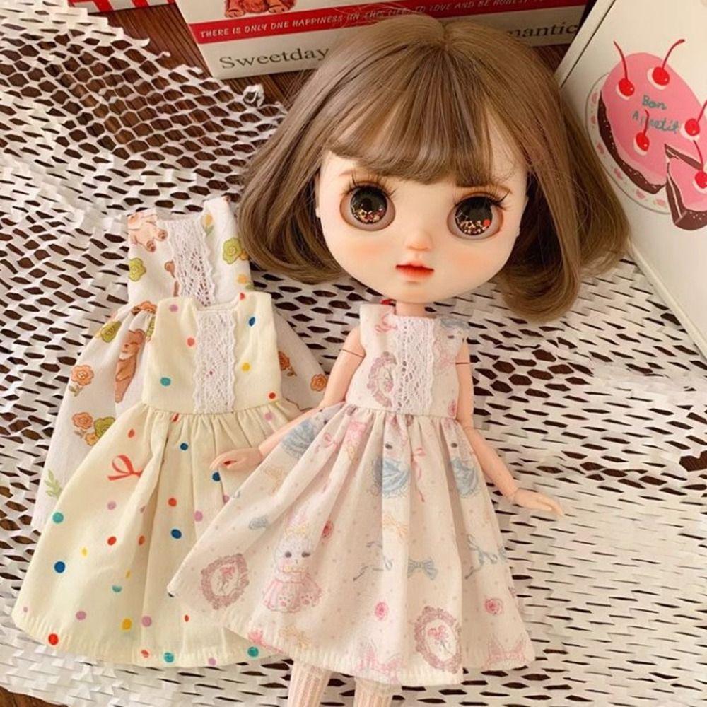 

Cute Sleeveless Printed Dresses Mini Long Sleeve Lace Dresses for azone ob24 Dolls For blythe Dolls 6
