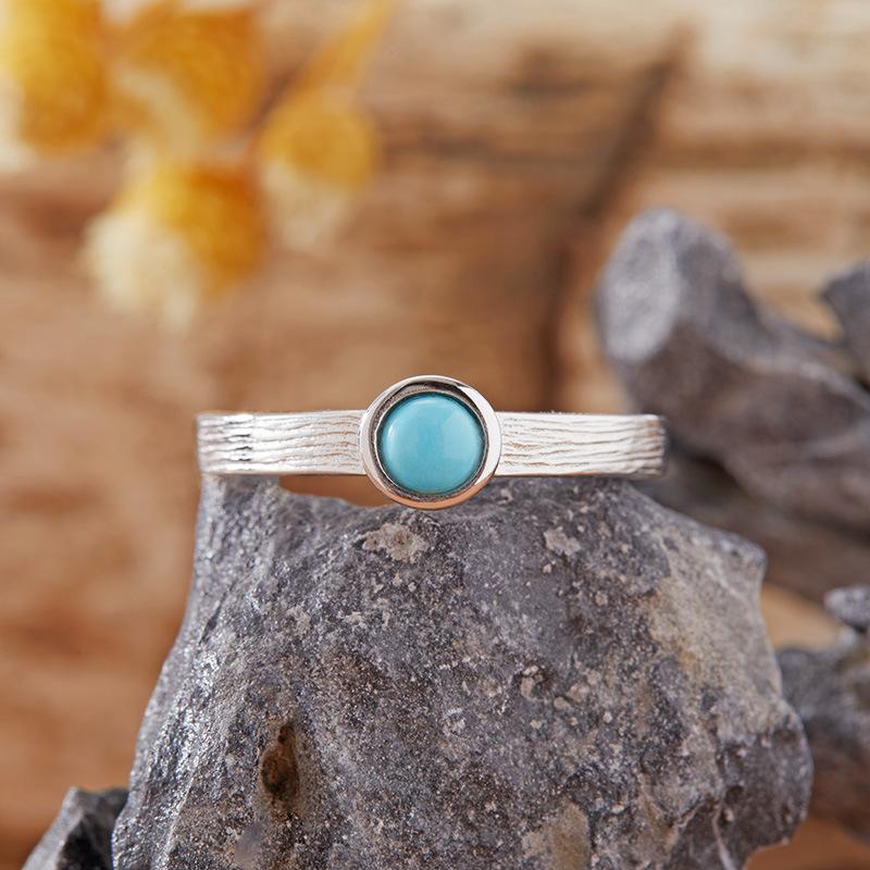 Natural Gemstone Jasper Nanhong Garnet Opal Turquoise Ring Women'S S925 Sterling Silver Inlaid Treasure Minimalist Index Finger Ring