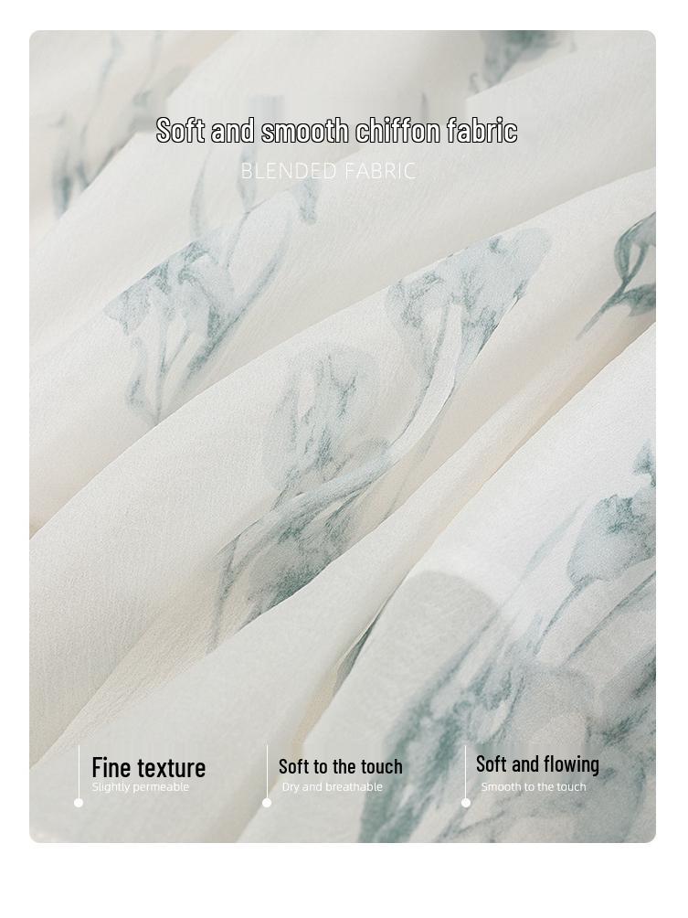 Women's Summer Qipao Dress: Chinese-Inspired Floral Print, Waist-Cinching, Puff Sleeves, Zipper, Mid-Length A-Line