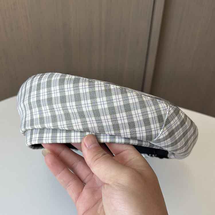 Hat Female Vintage British Plaid Beret Spring Summer Thin Breathable Painter Hat Versatile Soft Girl Pumpkin Hat