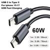Nylon Braided 60W Type C Wire For iphone 15 16 17 pro max 1m 2m 3m USB C  To Type C Fast Charge Cable for Samsung Xiaomi Huawei