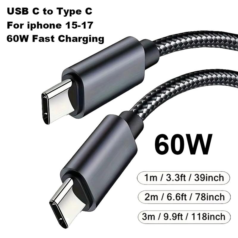 Nylon Braided 60W Type C Wire For iphone 15 16 17 pro max 1m 2m 3m USB C  To Type C Fast Charge Cable for Samsung Xiaomi Huawei