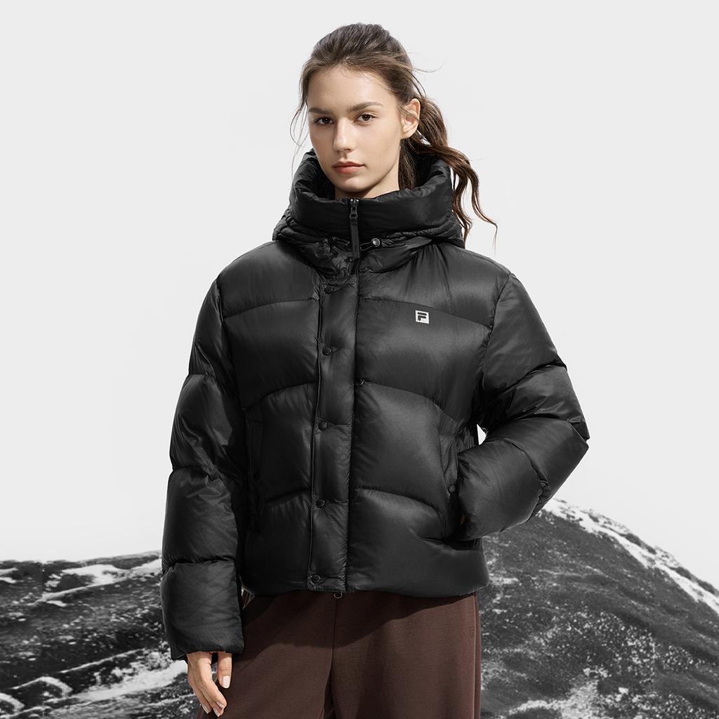 Fila Fitness Simple Solid Color Fashion Retro Classic Versatile Loose Casual Comfortable Warm Hooded Down Jacket Women Outerwear A51W541903FBK