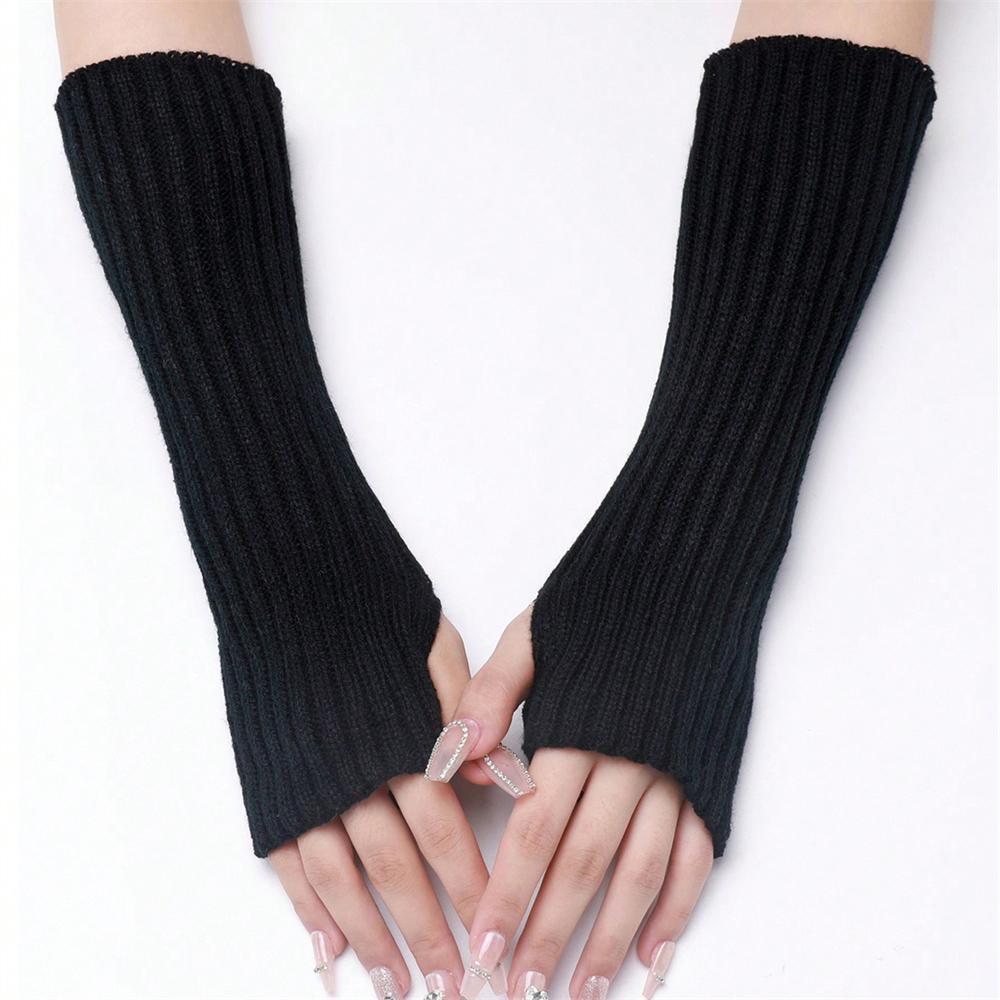 

Довгі рукавички без пальців Жіноча рукавиця Зимова грілка для рук В’язані рукави Витончений повсякденний м’який готичний одяг для дівчат Панк Готична рукавичка чорний
