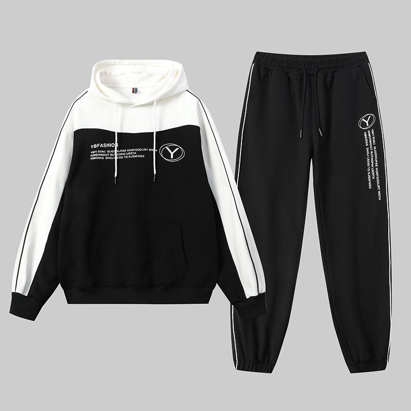 Set hanorac sport casual cu glugă pentru primăvară și toamnă, pulover cu gât rotund pentru bărbați, set din două piese larg și versatil