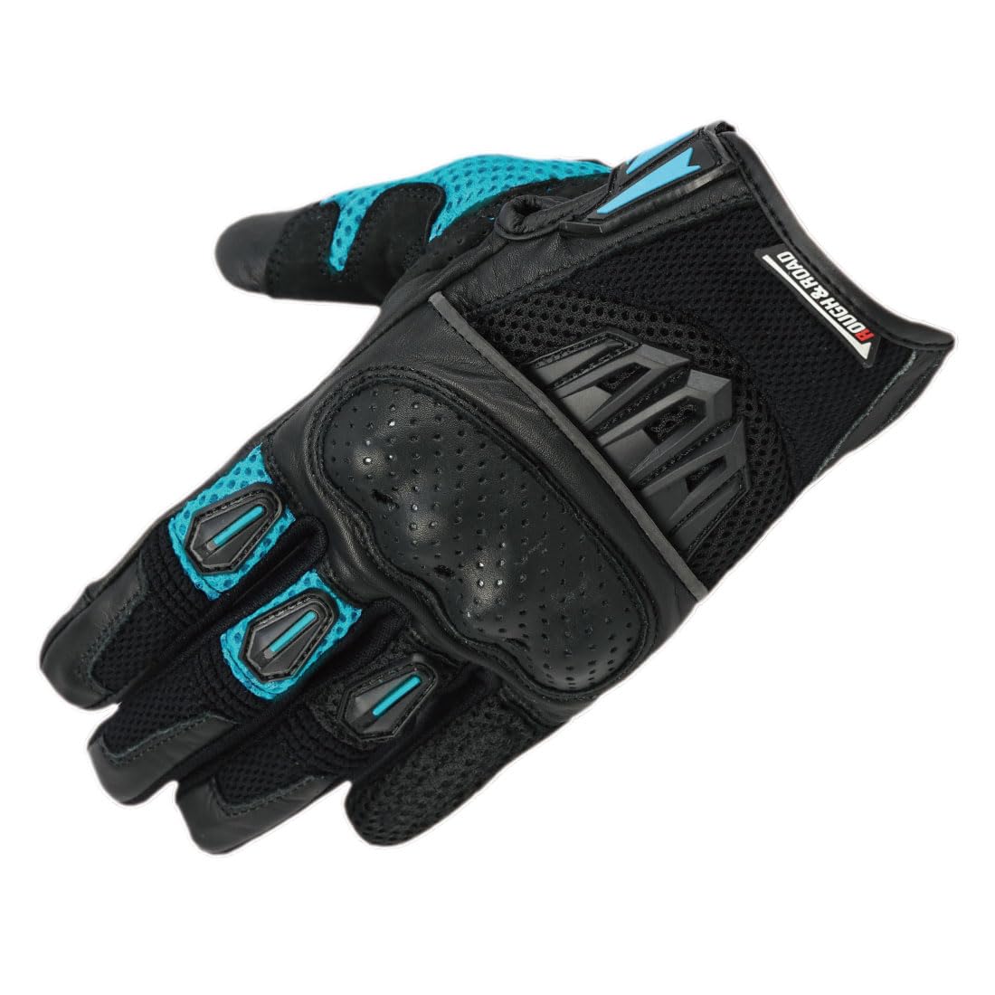 

ROUGH ROAD Motorcycle Protective & Air-Through Gloves, Black/Cyan, XL, RR8425BK/CY5