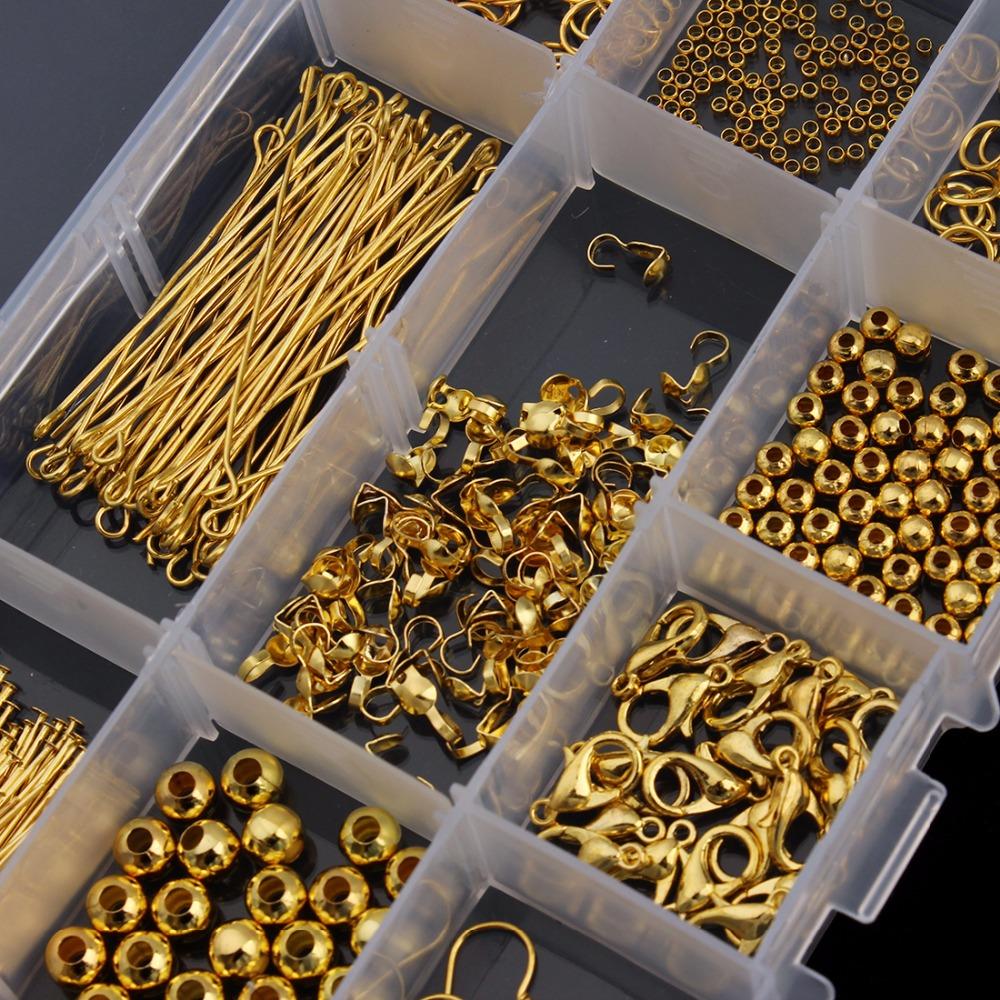 1Box/Set Ear Hooks Open Jump Rings Set Gold Color Lobster Clasps Head Pin Neddles For Jewelry Making DIY Earrings Findings Kit