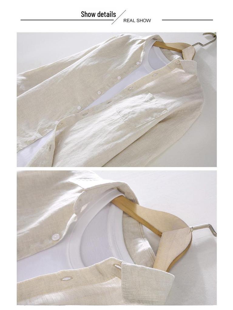 Men's Long Sleeve White Linen Shirt – Breathable, Casual, Korean Style for Spring/Summer