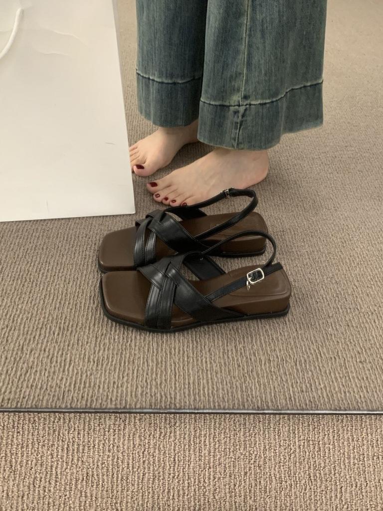 With skirt fairy wind cross with open-toed fashion sandals female summer versatile not tired feet 3cm thick-soled Roman shoes