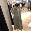 Solid color A-word hooded casual large-size dress European station long-sleeved T-shirt skirt medium and long skirt (fish scale)