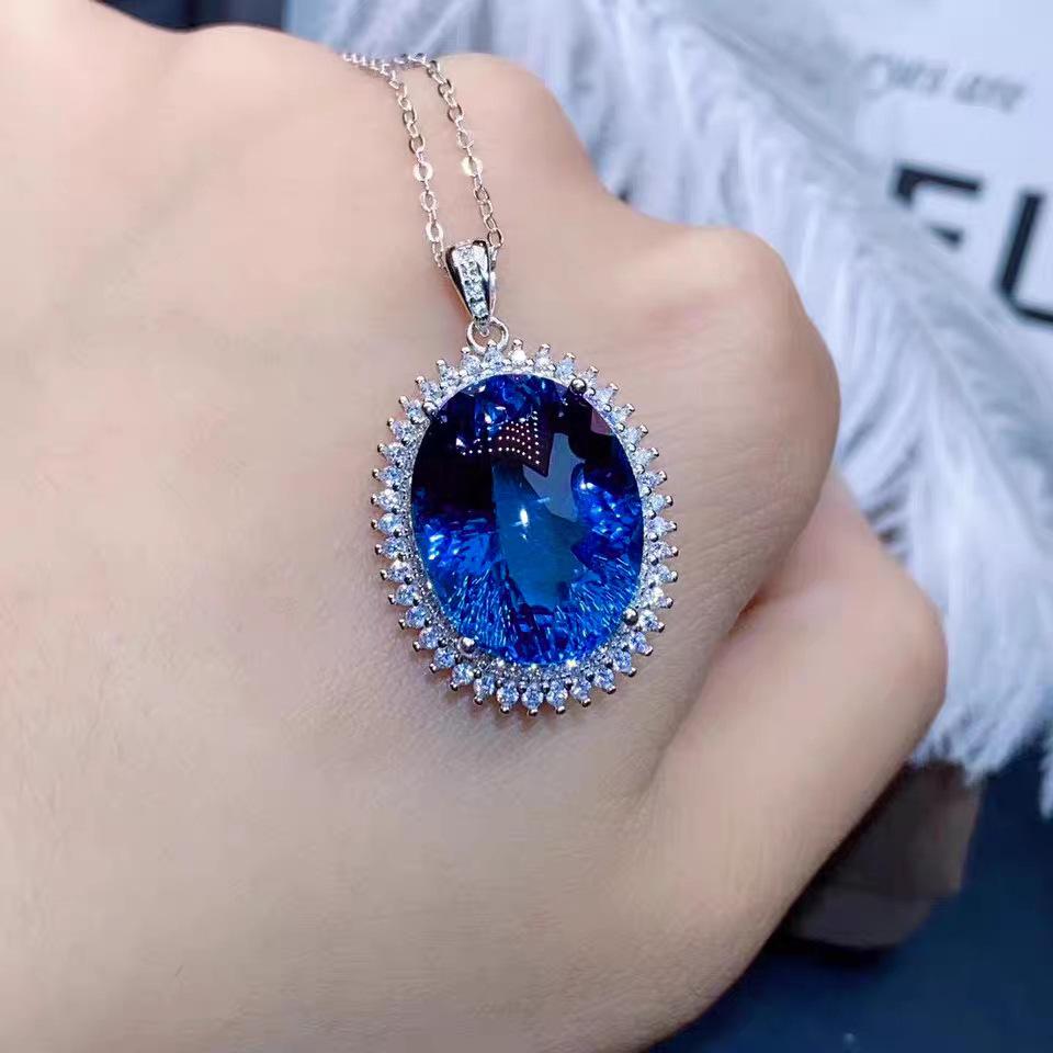 

2026 Goose Egg Set Sapphire Full Diamond Pendant Women s Open Ring Necklace Set 45CM